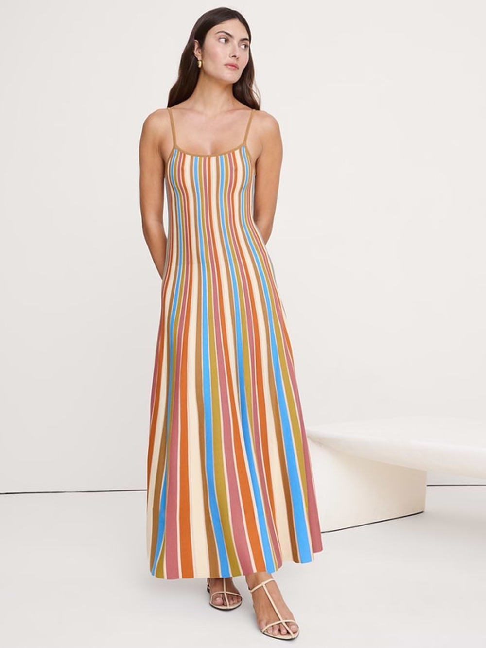 Banana Republic Vertical Stripe Maxi Slip Dress in Multi
